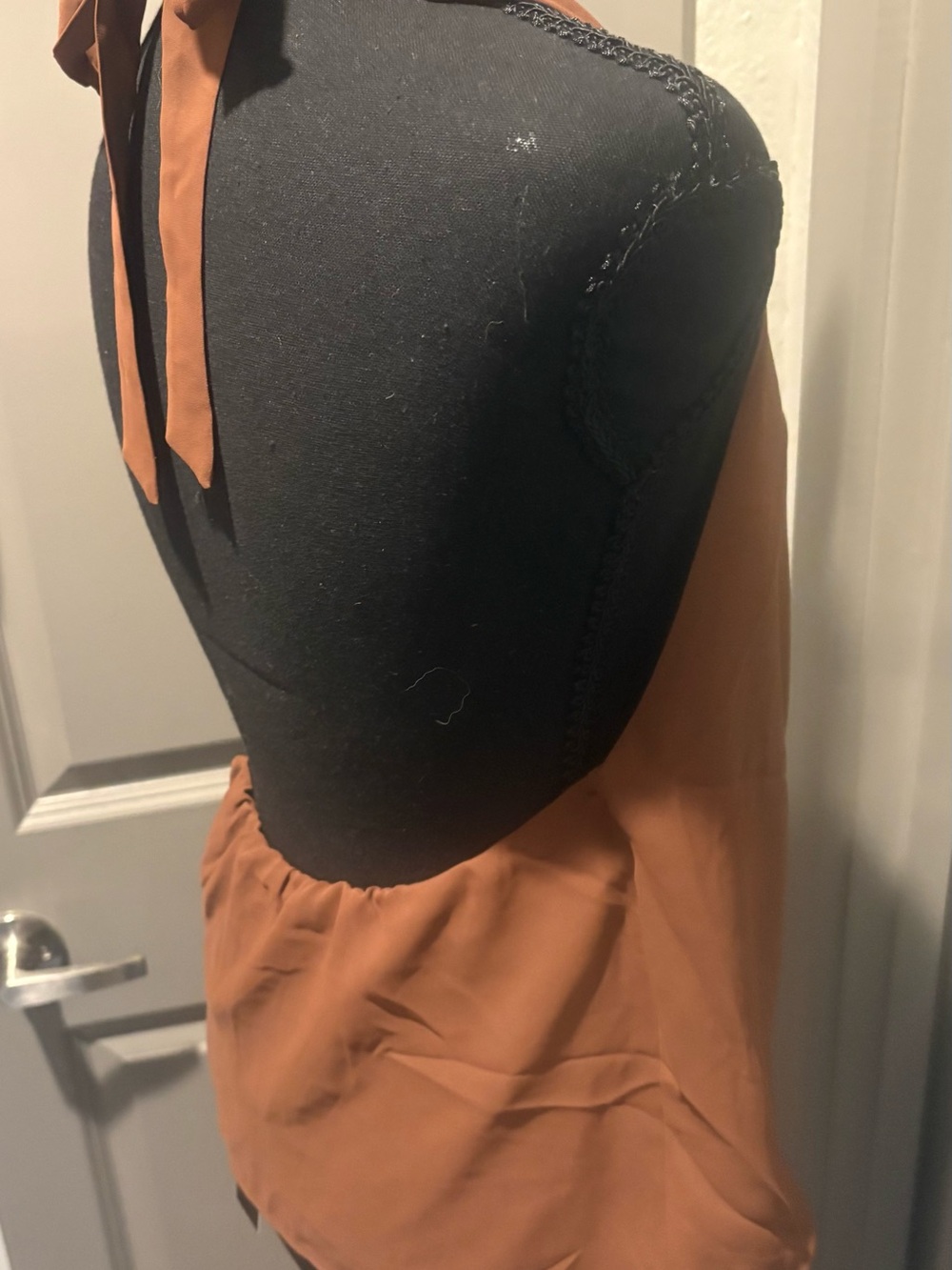 Women’s Halter Drape Front Tank Top - Rust/Brown - Picture 3 of 5